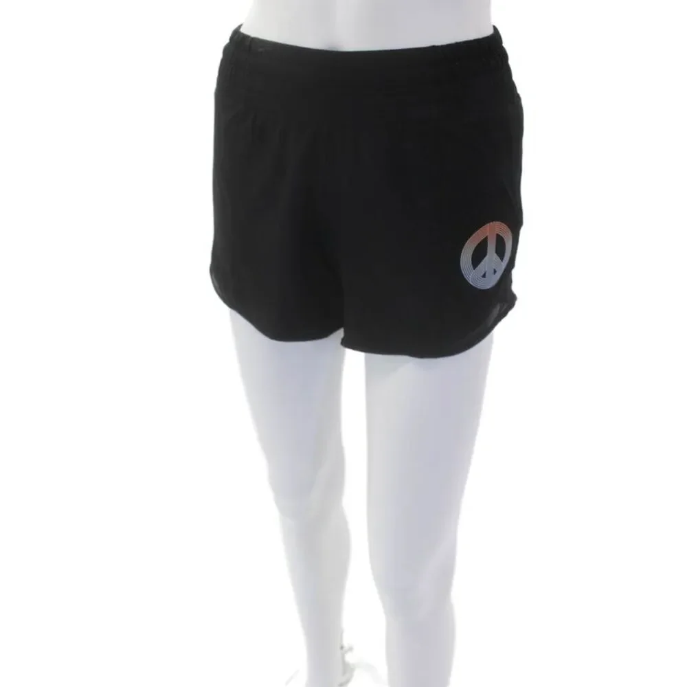 Lululemon Womens Spandex Textured Lined Mini Graphic Print Shorts Black Size 0